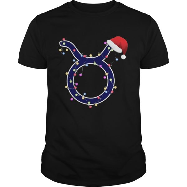 Taurus Zodiac Sign In Christmas Lights And Santas Hat TShirt