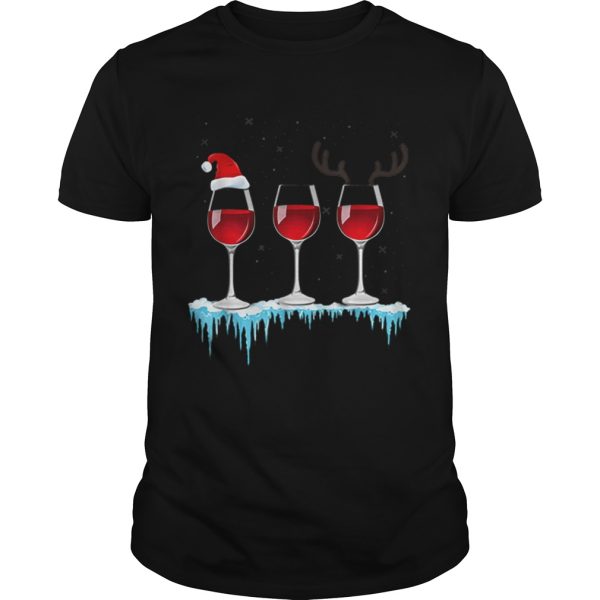 Three Glasses of Red Wine Santa Hat Christmas shirt
