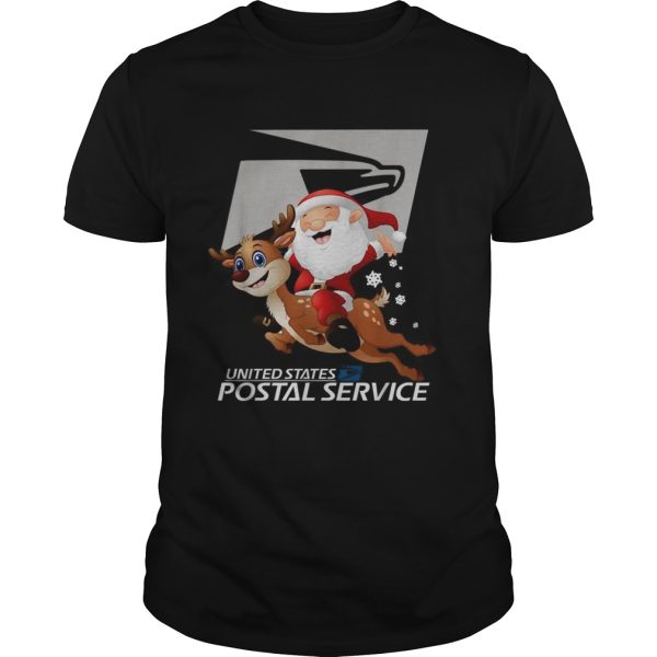 United States Postal Service Santa Claus riding Reindeer Christmas shirt