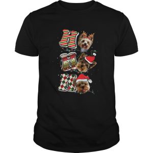 Yorkie Christmas Funny Yorkie Dog With Light Santa Hat shirt