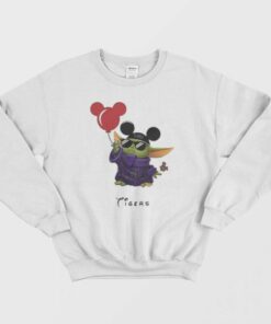 Baby Yoda Mickey Mouse Balloons LSU Tigers Sweatshirt 1