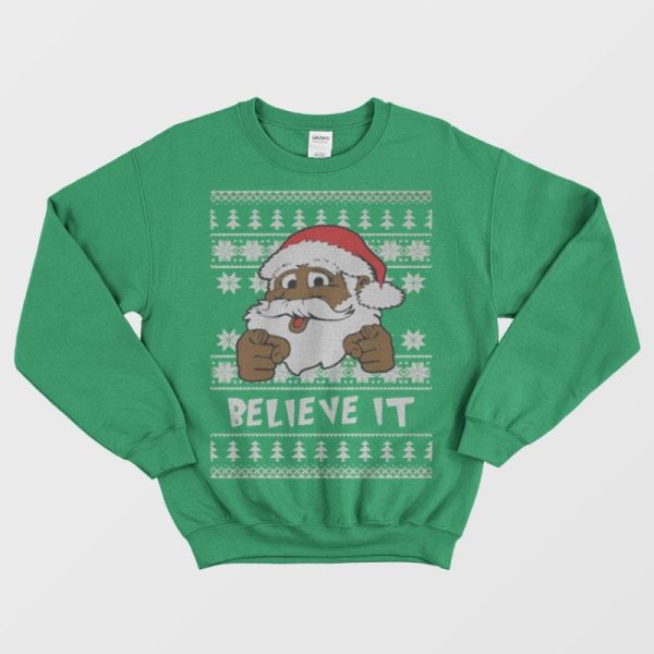 Believe It Black Santa Christmas Sweater