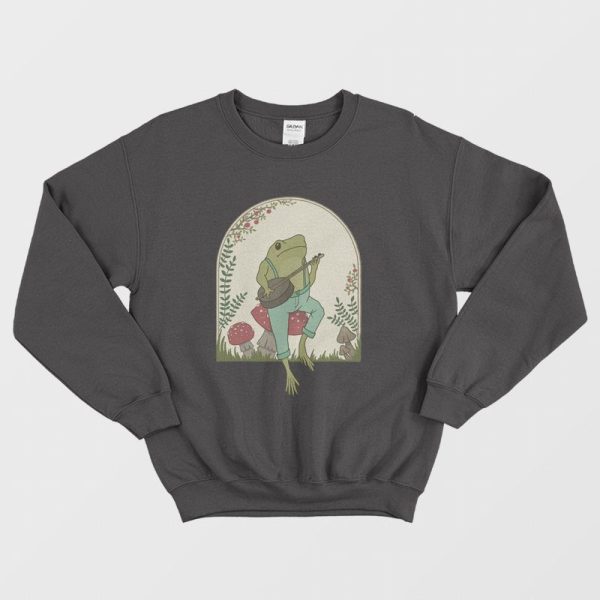 Frog Playing Banjo on Mushroom Cute Sweatshirt