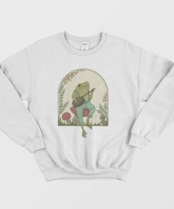Frog Playing Banjo on Mushroom Cute Sweatshirt 2