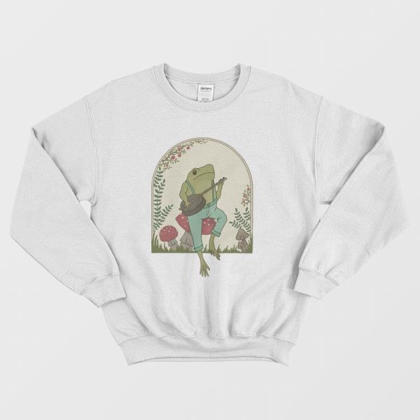 Frog Playing Banjo on Mushroom Cute Sweatshirt