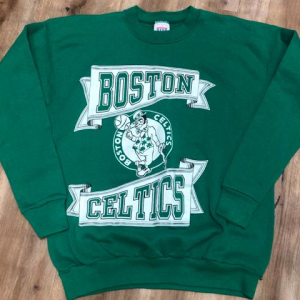 Vintage Style 90s Boston Celtics Basketball Banner Crewneck Sweatshirt