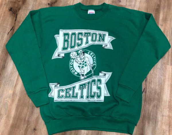 Vintage Style 90s Boston Celtics Basketball Banner Crewneck Sweatshirt