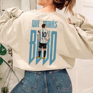 World Cup 2022 Lionel Messi Que Miras Bobo Argentina Soccer Shirt 3