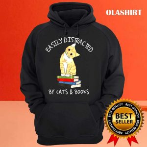 Easily Distracted By Cats And Books Cat Book Lover Gift T shirt 3