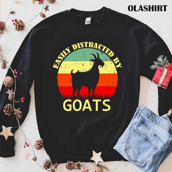 Easily Distracted By Goats Retro Vintage Funny Goat Lover T-shirt