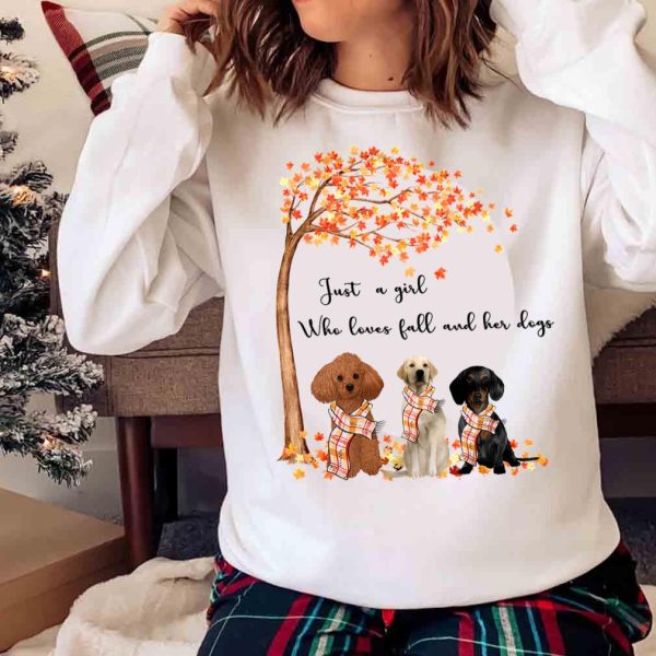 New Just A Girl Who Love Fall And Her Dogs Shirt Thanksgiving Gift Dog Lover Gift