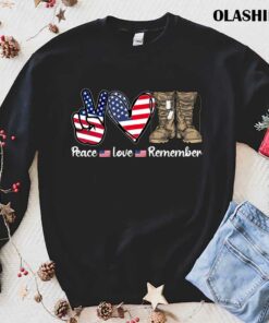 New Peace Love Remember Combat Boots Usa Flag Veteran Day T shirt 1