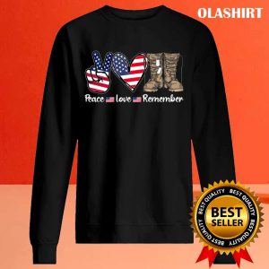 New Peace Love Remember Combat Boots Usa Flag Veteran Day T-shirt