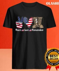New Peace Love Remember Combat Boots Usa Flag Veteran Day T shirt 4