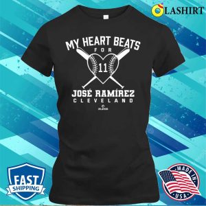 Official My Heart Beats For Jose Ramirez Valentines Baseball Lover T-shirt