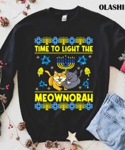 Official Time To Light The Meownorah Cat Menorah Lover Ugly Chanukah T shirt 1