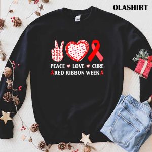 Red Ribbon Week Awareness Wear Red Peace Love Cure Costume T-shirt