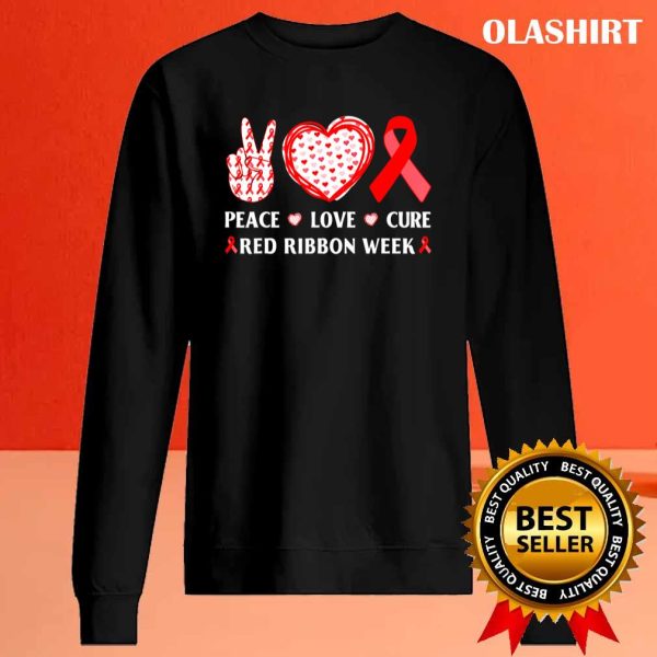 Red Ribbon Week Awareness Wear Red Peace Love Cure Costume T-shirt