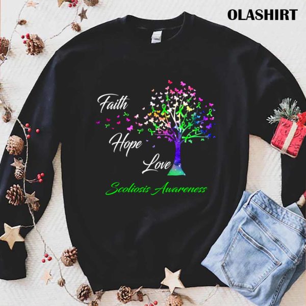 Ribbon Tree Faith Hope Love Scoliosis Awareness T-shirt