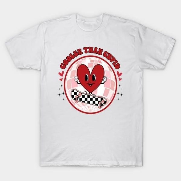 Disco heart skateborading cooler than Cupid Valentine’s Day T-Shirt