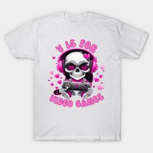 Skeleton V is for video games Valentine’s Day T-Shirt