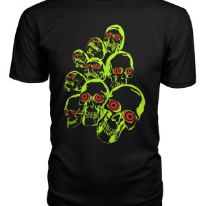 Vintage comic panel pop art dayglo skulls t-shirt