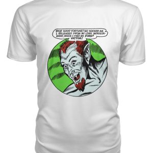 Vintage horror comic pop art design of devil my first victim t-shirt