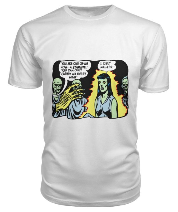 Vintage horror comic pop art design – zombies I obey master t-shirt