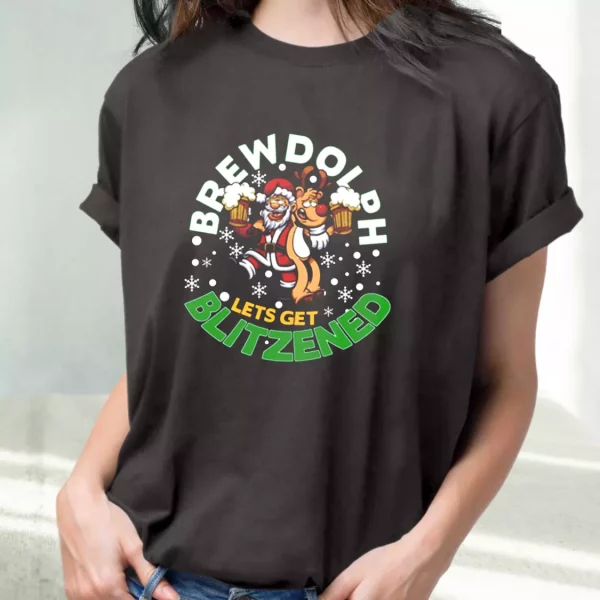 Brewdolph Lets Get Blitzened Christmas T Shirt Xmas Design