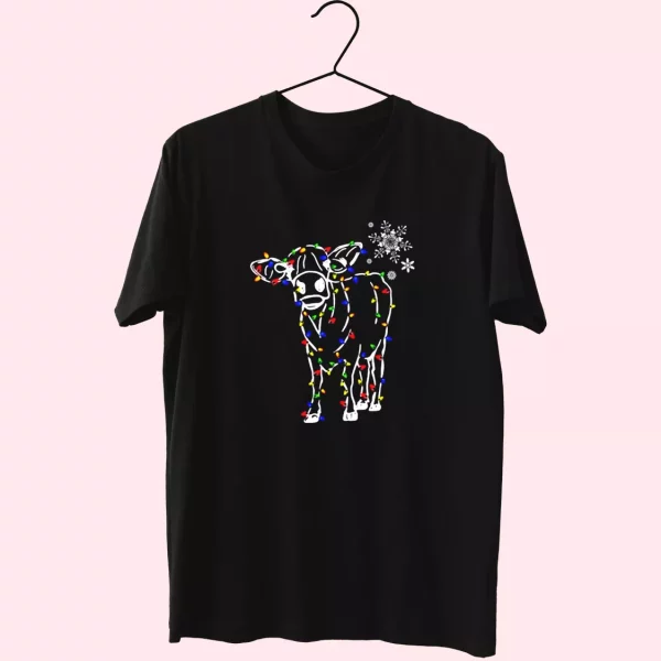 Christmas Cow Light T Shirt Xmas Design