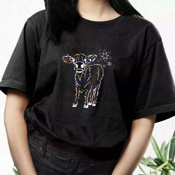 Christmas Cow Light T Shirt Xmas Design