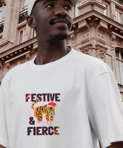 Festive And Fierce Funny Christmas T Shirt 3
