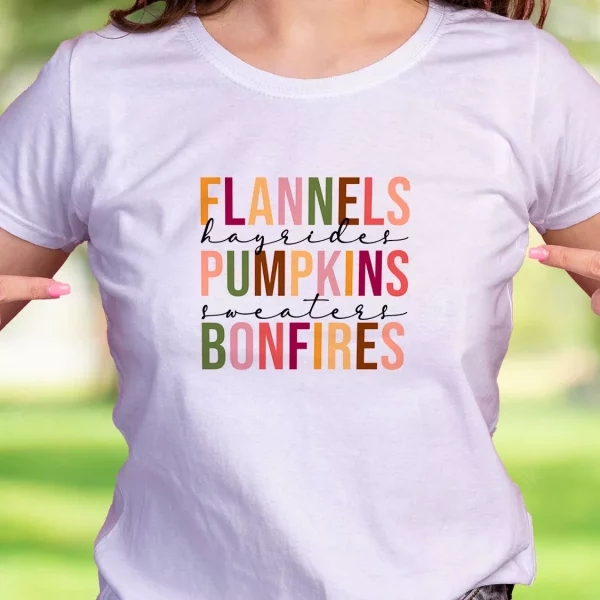 Flannels Hayrides Pumpkins Bonfires Thanksgiving Vintage T Shirt