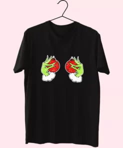 Funny GrinchS Hand Is On The Breast T Shirt Xmas Design 1