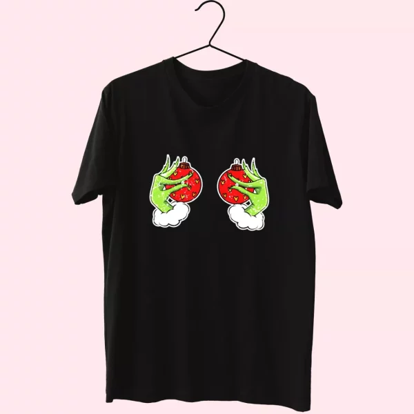 Funny Grinch’S Hand Is On The Breast T Shirt Xmas Design