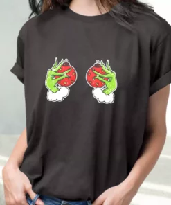 Funny GrinchS Hand Is On The Breast T Shirt Xmas Design 2