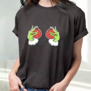 Funny Grinch’S Hand Is On The Breast T Shirt Xmas Design