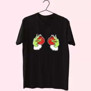 Funny GrinchS Hand Is On The Breast T Shirt Xmas Design 4