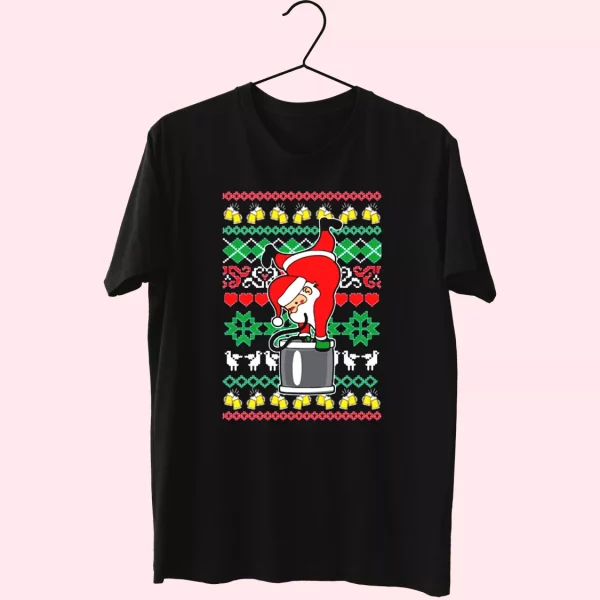 Funny Santa Claus Keg Stand T Shirt Xmas Design