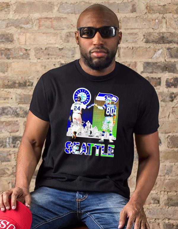 Ken Griffey Jr and Steve Largent Seattle City signatures tee shirt