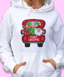 Merry Christmas Red Trees Truck Ugly Christmas Hoodie 2