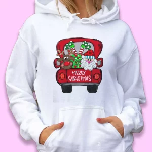 Merry Christmas Red Trees Truck Ugly Christmas Hoodie