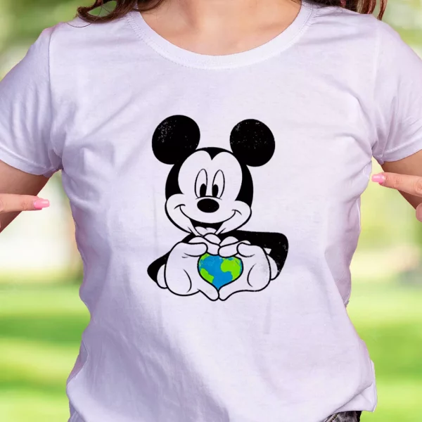 Mickey Holding Earth Casual Earth Day T Shirt