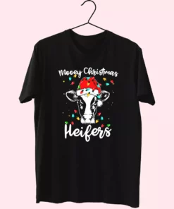 Mooey Christmas Heifers Santa Xmas Lights Cow T Shirt Xmas Design 1