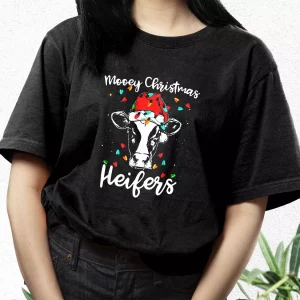 Mooey Christmas Heifers Santa Xmas Lights Cow T Shirt Xmas Design 3