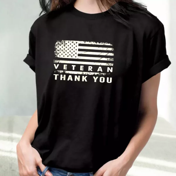 Patriotic American Flag Thank You Vetrerans Day T Shirt