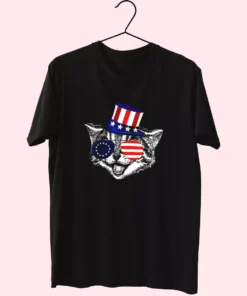 Patriotic Funny Cat Betsy Ross American Flag Vetrerans Day T Shirt 1