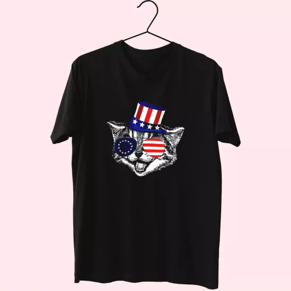 Patriotic Funny Cat Betsy Ross American Flag Vetrerans Day T Shirt