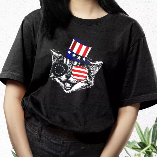 Patriotic Funny Cat Betsy Ross American Flag Vetrerans Day T Shirt