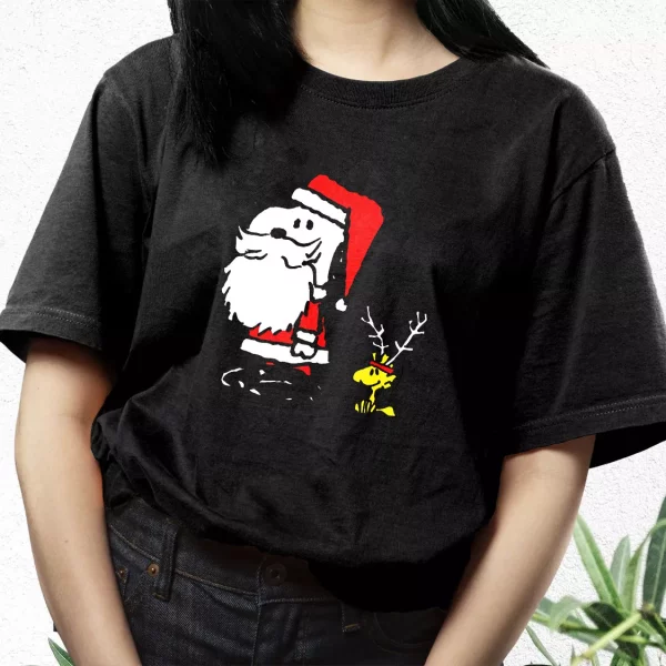 Peanuts Snoopy And Woodstock Santa Antlers T Shirt Xmas Design
